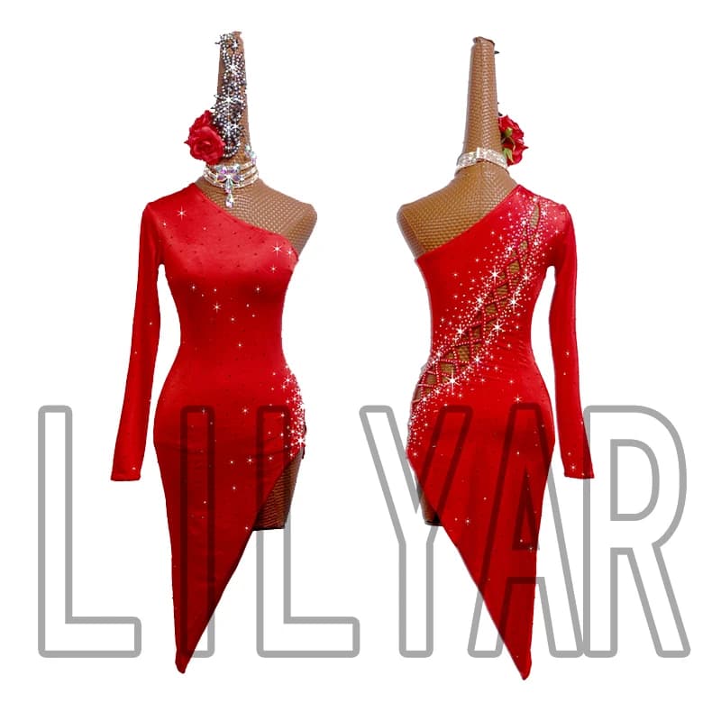 Nouvelle robe de danse latine pour compétition, robe de performance, robe de danse rouge personnalisée pour adulte avec découpes