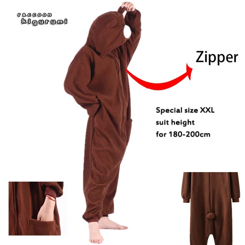 Extra Large 180-200 cm unisexe Animal marron polaire Onesie ours garçon fille noël Cosplay hiver pyjama raton laveur Kigurumi adulte