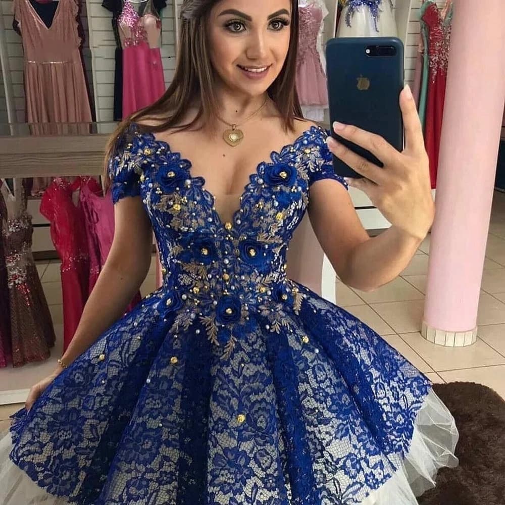 Rotterdam Kly-Robe Courte en Dentelle avec Col en V pour Femme, Tenue de Bal Formelle avec Appliques Perlées, Mini ix, Cocktail, BM756