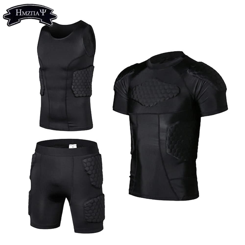 Chemise rembourrée pour hommes, gilet d'entraînement, T-shirt, ensemble court, côtes, cuisses, fesses, protection, Football, basket-ball, Hockey, équipement de protection