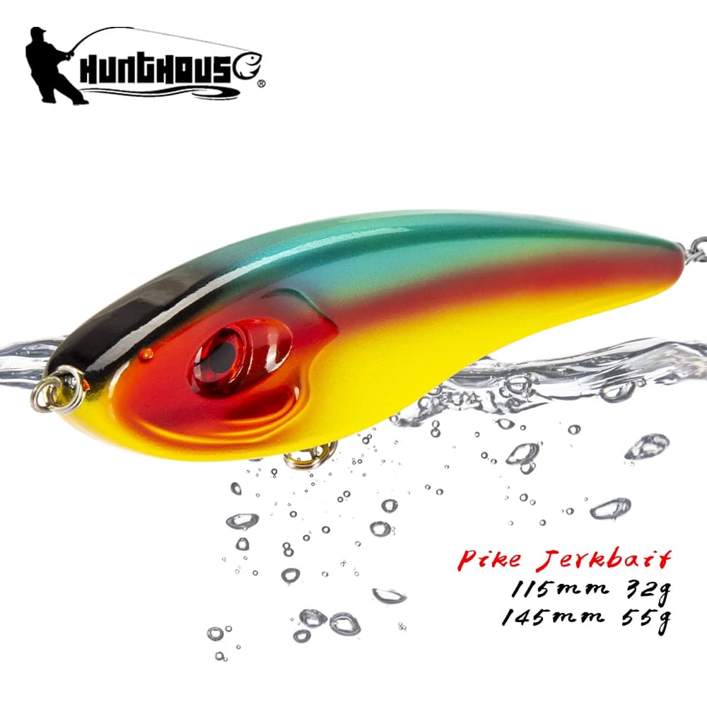 Leurre de pêche Hunthouse Jerkbait pour brochet, 11,5/14,5 cm, 32/55 g, leurres crayon à sonorité forte, à coulée lente, pour la pêche au bar, accessoires de pêche