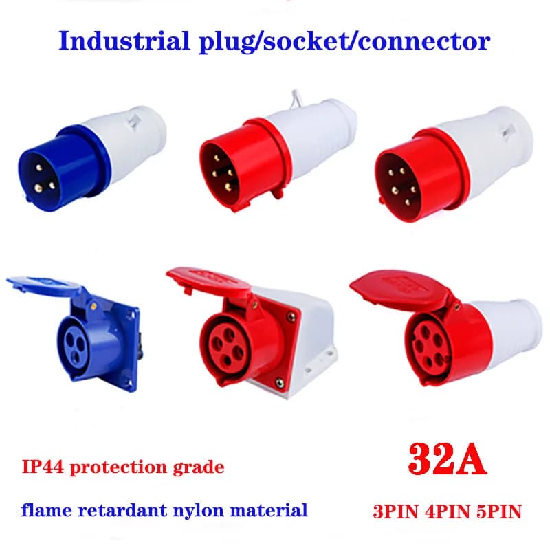 Fiches et prises industrielles 32A, connecteur étanche 3 broches 4 broches 5 broches IP44, connexion électrique étanche, prise murale