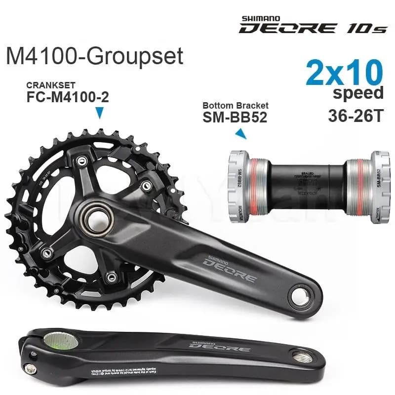 Groupe Shimano Deore - M4100 - Pédalier FC-M4100-2 36-26T et Boîtier de pédalier SM-BB52 / BB-MT500-PA - 2x10 vitesses