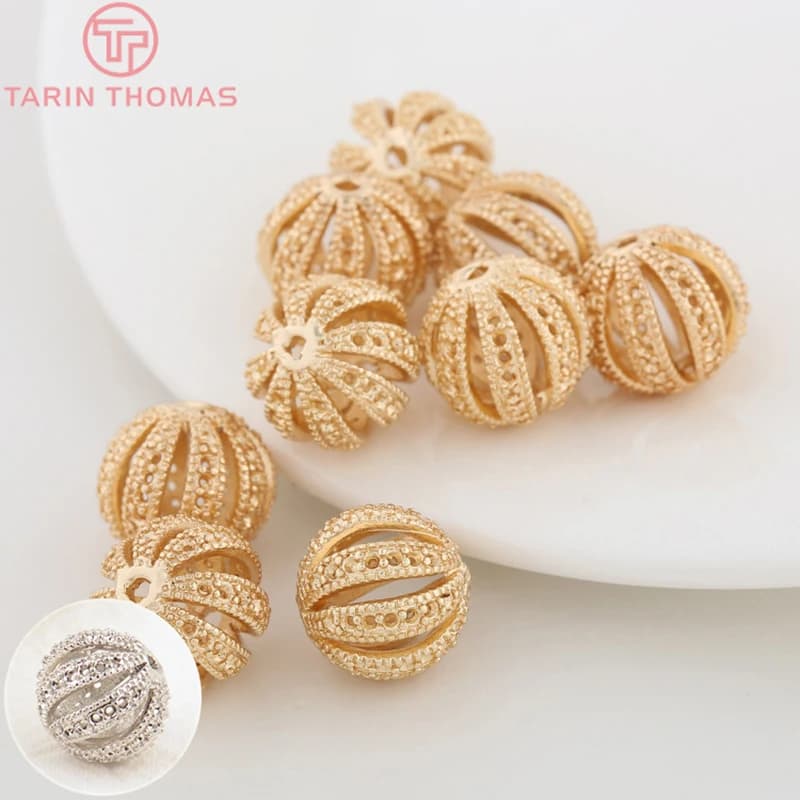(2997)6 pièces 12MM 24K couleur or plaqué laiton rond creux entretoise perles Bracelet perles haute qualité bijoux accessoires