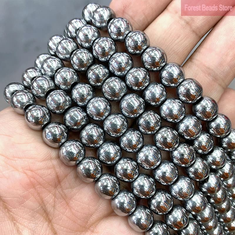 bracelet homme bijoux colliers wish francais mariage piercing oreille Perles rondes en pierre naturelle, hématite lisse et argentée, accessoires pour la fabrication de bijoux, 15 pouces,