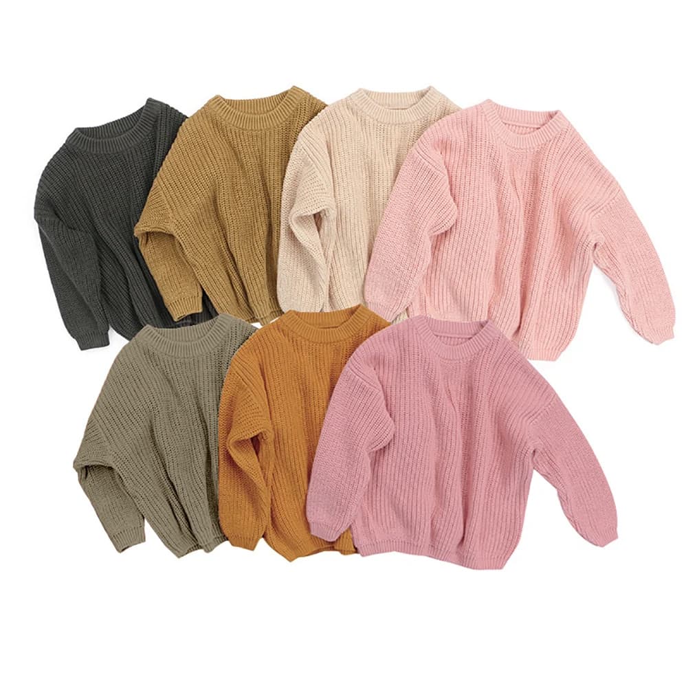 Pull en tricot solide à manches longues et col rond pour bébé fille et garçon, tenue chaude, 9 couleurs, pour l'automne et l'hiver, 0-5 ans
