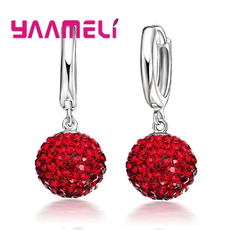 Offre Spéciale 925 boucles d'oreilles en argent Sterling cristal autrichien pavé Disco boule cerceau levier arrière Huggie Pendientes femmes filles bijoux