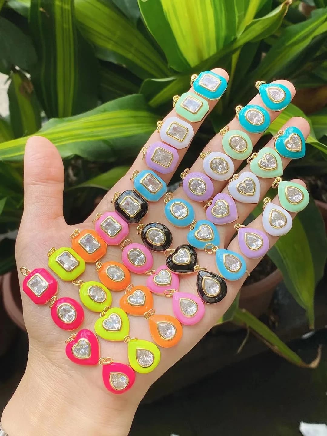 Breloque en Émail Forme de Cœur, Goutte d'Eau, Ovale, Rectangle, Rose Néon, Orange, Turquoise, Bleu, Goutte d'Huile, Composants de Pendentif de Collier et Bracelet, M21