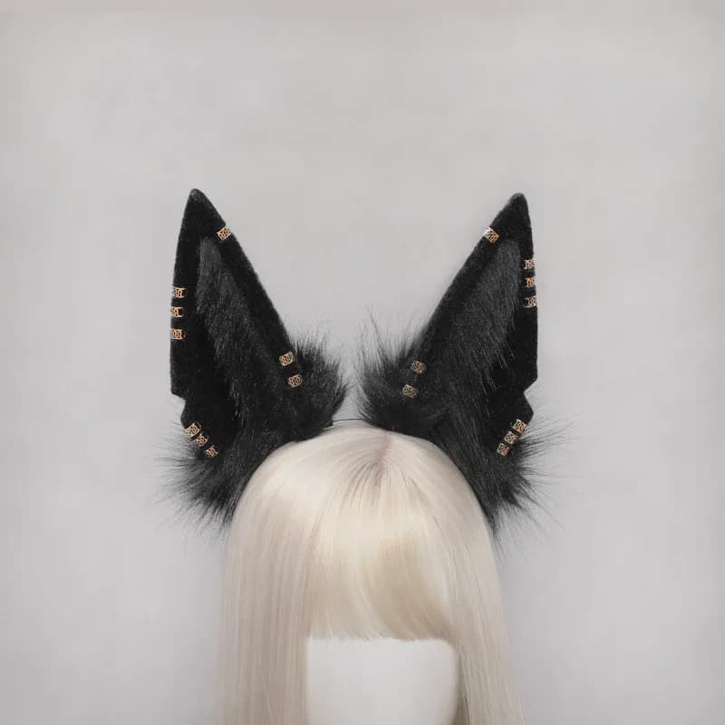 Bandeau de sauna en peluche en fourrure faite à la main, oreilles de loup, chat et chien, cerceau de cheveux noir et blanc, vêtements de sauna pour cosplay, accessoires de costume, bête, anubis,