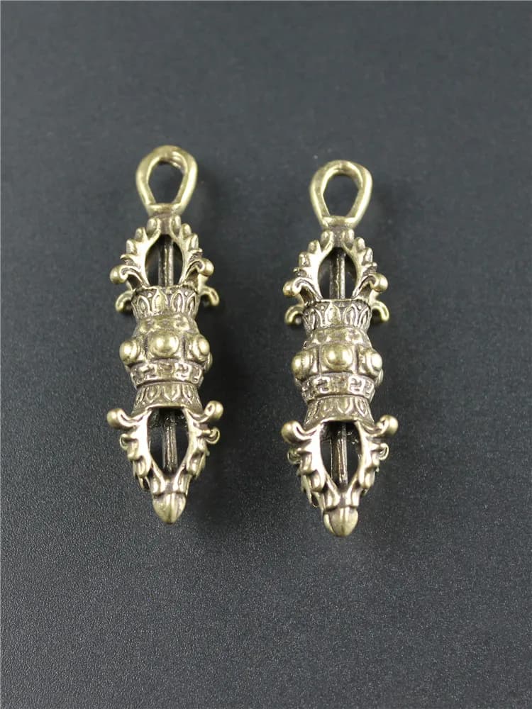 Porte-clé en cuivre bouddhiste tibétain Vajry, pendentif, rétro, en laiton, Instrument de bouddha, Collection de porte-clé de bonne augure