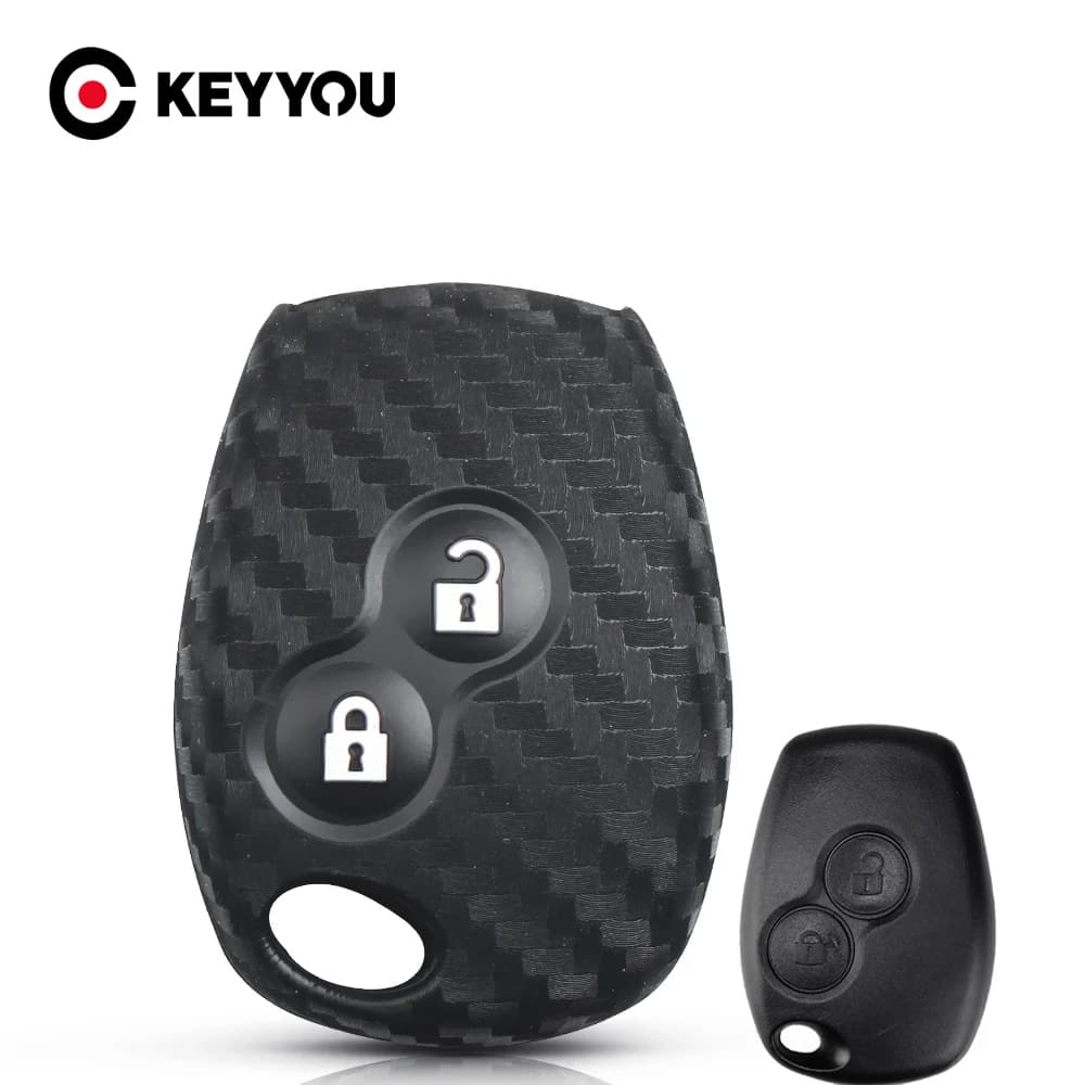 KEYYOU 2 boutons carbone Silicone voiture clé étui pour Renault Duster Clio DACIA 3 Twingo Logan Sandero Modus pour Nissan voiture clé étui