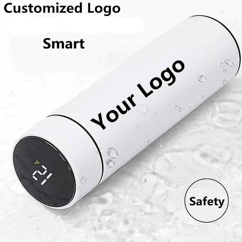 Bouteille d'eau isotherme intelligente avec affichage de la température, 500 ml, en acier inoxydable 304, thermos à café, cadeau d'affaires pour homme, logo personnalisé
