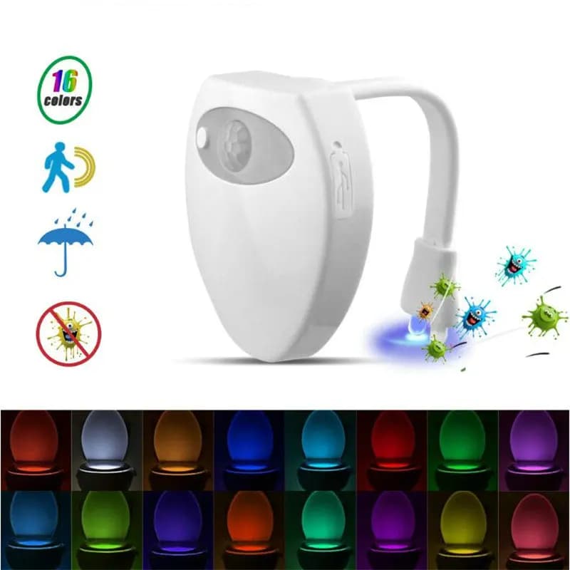 USB Rechargeable toilette capteur de mouvement lumière 16 couleurs changeantes capteur LED salle de bain veilleuse intérieure maison salle de bain lampe de toilette