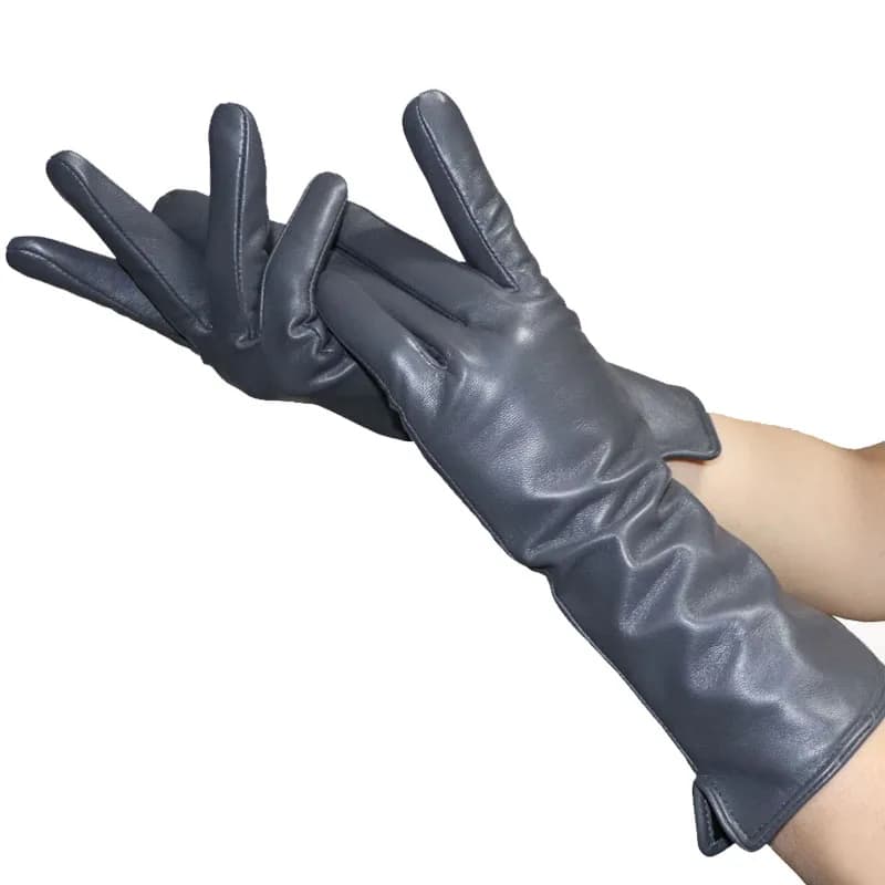 Gants en cuir pour femmes, gants en peau de mouton naturel moyen et long, doublure en flanelle chaude d'hiver, style mince et épais, gants à écran tactile en cuir de couleur longue et résistant au