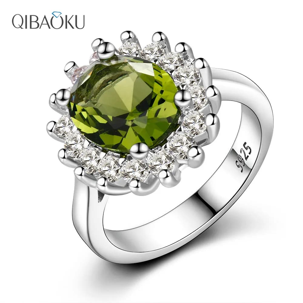 Bague rétro en argent pour femmes, bagues à fleurs avec pierres péridot brillantes, marque de luxe, bagues de fiançailles de mariage, bijoux