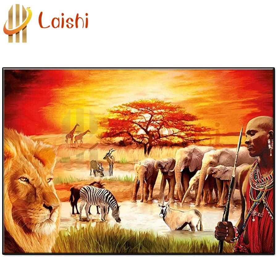 Peinture au diamant rond complet, paysage ów, broderie africaine, point de croix, mosaïque de biscuits, décoration d'intérieur, cadeau