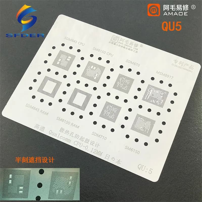 Amaoe QU5 pour Qualcomm CPU RAM puce IC SDM710 SM6150 MSM8917 SDM845 SM8150 SDM670 BGA modèle de pochoir de reballage