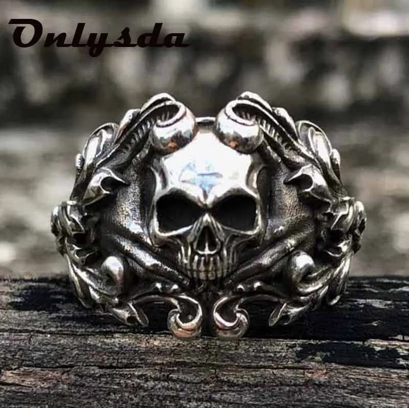 Bague Unique en acier inoxydable 316l pour hommes, couleur argent, crâne lourd en sucre, fleur de Mandala, père noël, motard, bijoux OSR897
