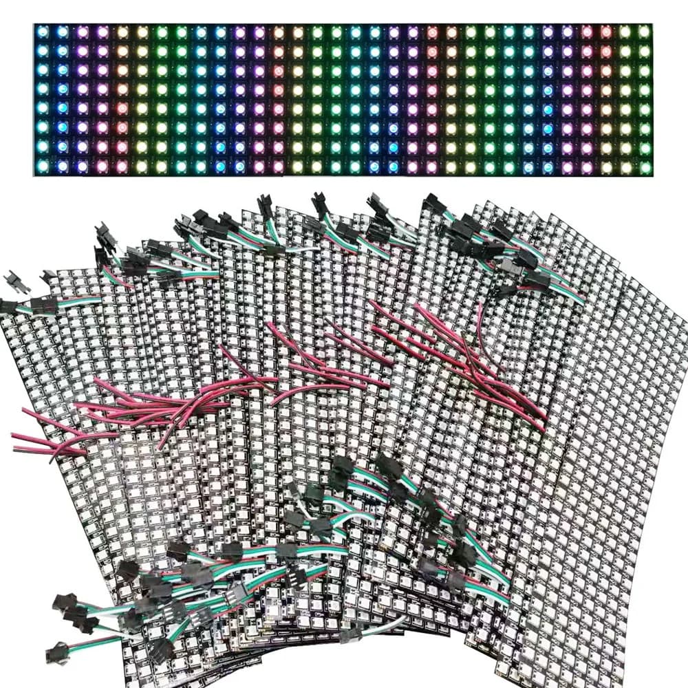 1 ~ 2 pièces WS2812B 8X8 8x32 16x16 Pixel panneau écran matriciel Flexible WS2812 IC RGB 5050 SMD Module Led adressable individuellement DC5V