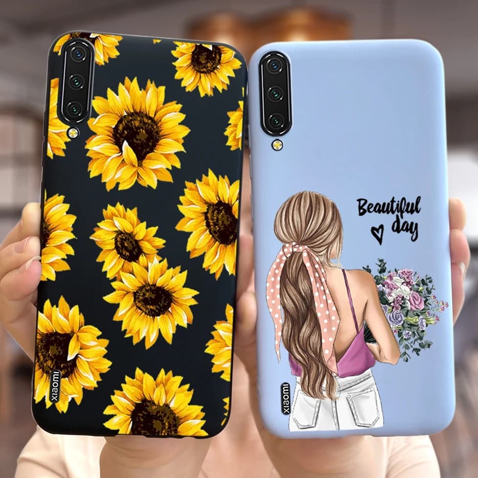 Coque de téléphone souple et mince avec de belles fleurs et papillons, étui pare-chocs pour Xiaomi Mi A3 A3