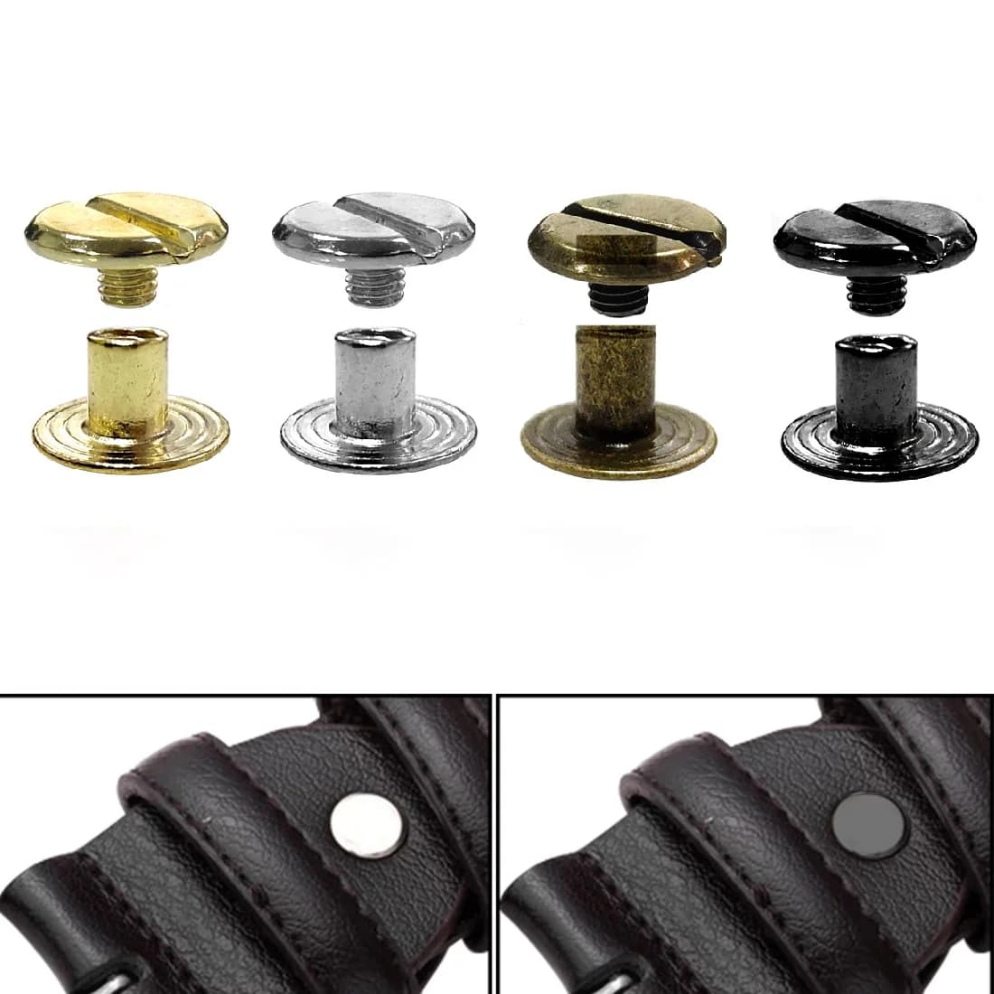 Vis de Chicago en cuir artisanal à tête ronde solide, clous à ongles, 2,2 de ruban pour bagages, vêtements, sac, sangle, chaussures, ceinture, décorations, 10 pièces