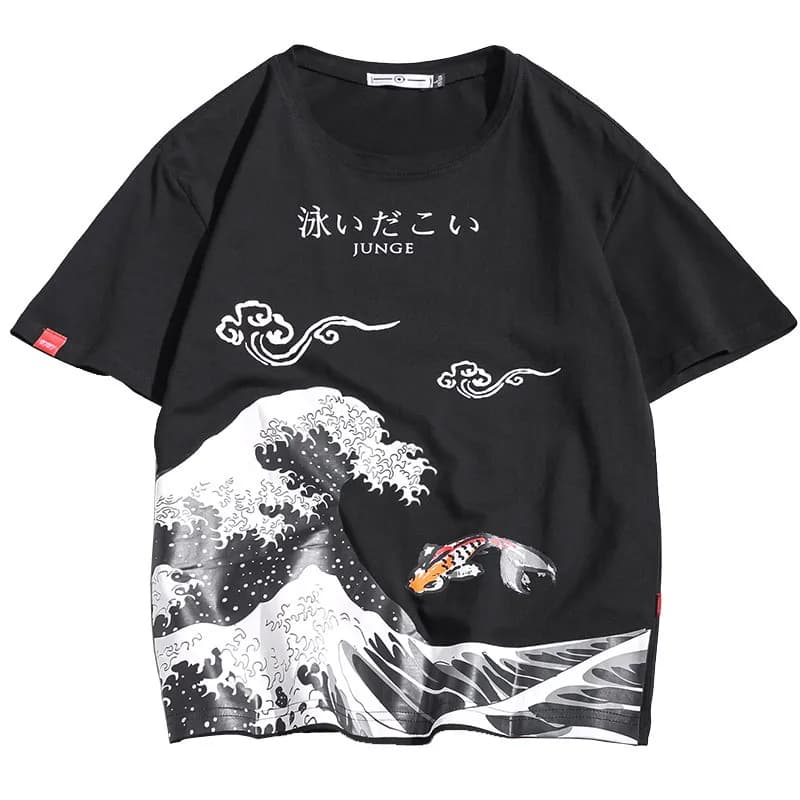 T-Shirt manches courtes à col rond pour homme, style japonais, mode, ample, imprimé, Hip-hop, tendance, printemps et été