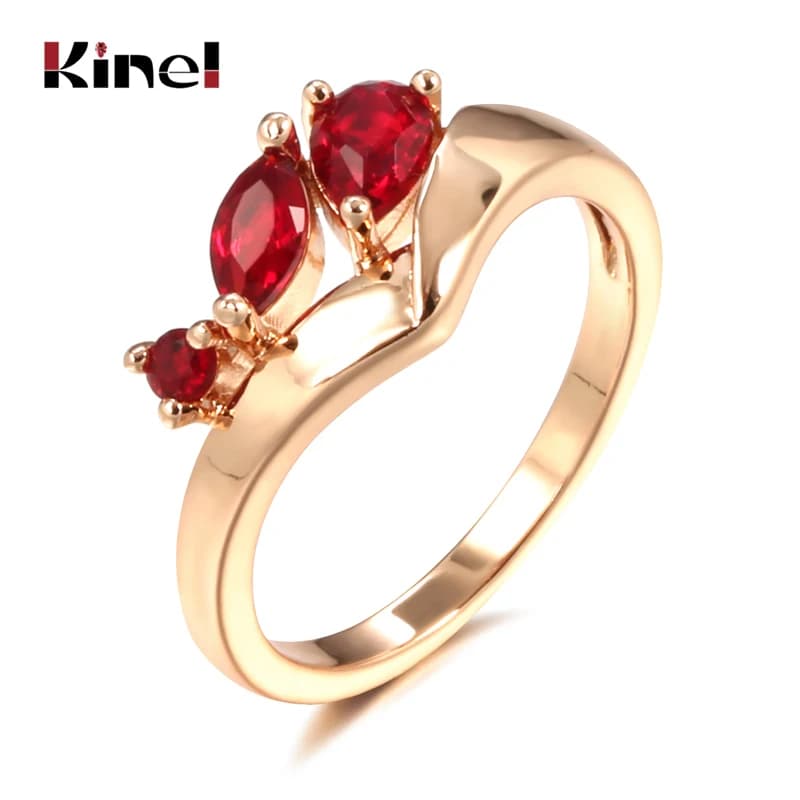 Kinel – bague de luxe en Zircon naturel rouge pour femmes, bague de mariée ethnique en or Rose 585, bijoux de mariage Vintage, nouveauté 2021