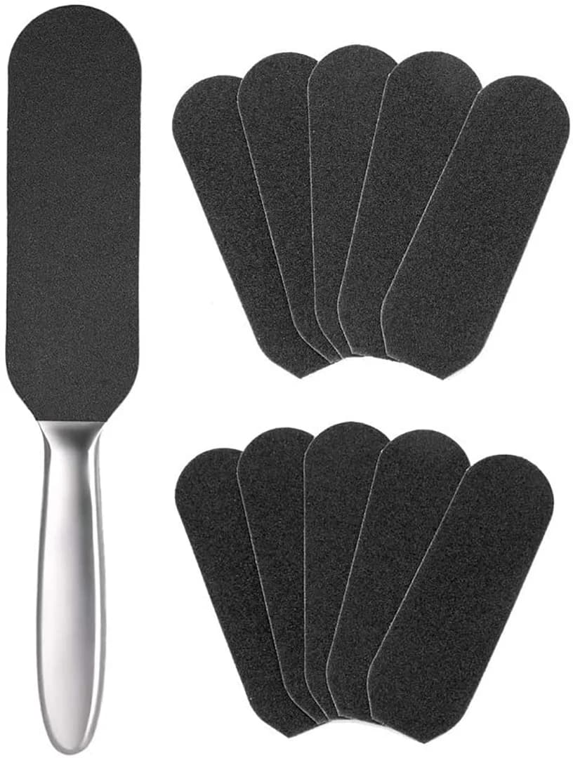 Râpe de soin des pieds pour pédicure, poignée en métal, grossier de limes fines et de recharge, grain de ponçage, 11 pièces/ensemble