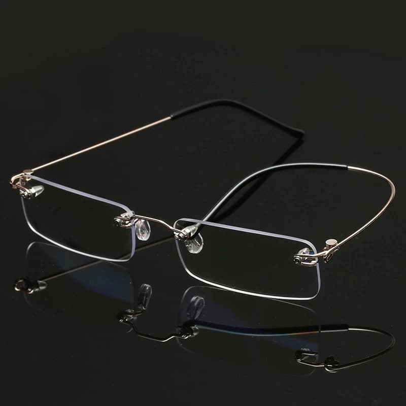 Lunettes de lecture sans cadre en alliage flexible pour hommes, lunettes sans cadre avec étui, lunettes à monture carrée rétro, dioptrie + 3.5 + 4, mode