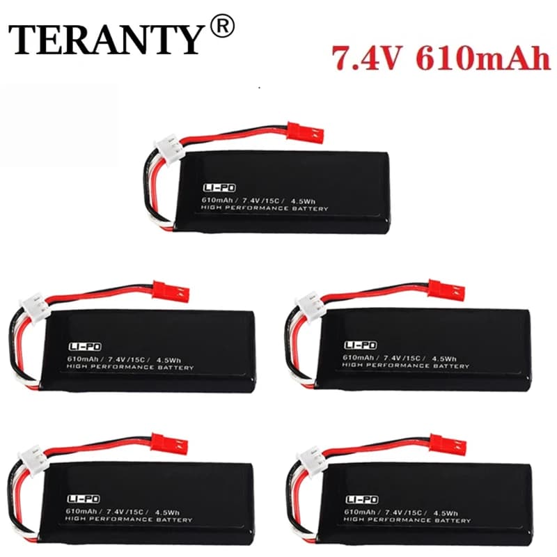 Batterie Lipo 7.4V 15C 610mAh, 1 à 5 pièces, batterie de rechange pour quadcopter, batterie Rechargeable 7.4V pour jouets RC X4 H502S H502E H216A, accessoires