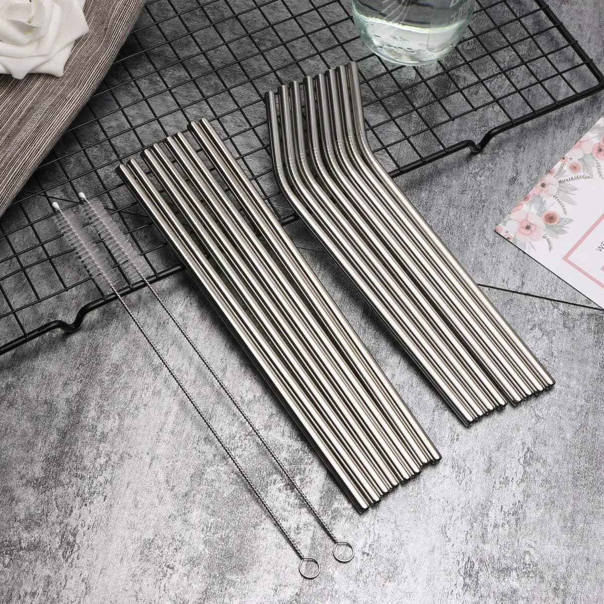 Pailles à boire réutilisables et écologiques, 8 pièces, avec brosses de nettoyage, pailles en acier inoxydable 304 de 8.5 pouces pour Bar, Cocktail, paille métallique