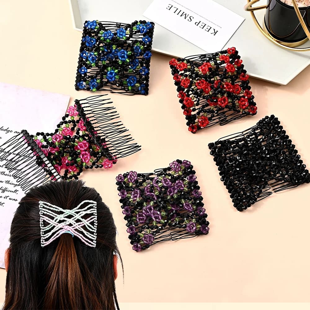 Mode peigne à cheveux griffe chignon dames perles magiques élastiques Double bandes chaîne épingle à cheveux outil queue de cheval cheveux accessoires bandes de coiffure