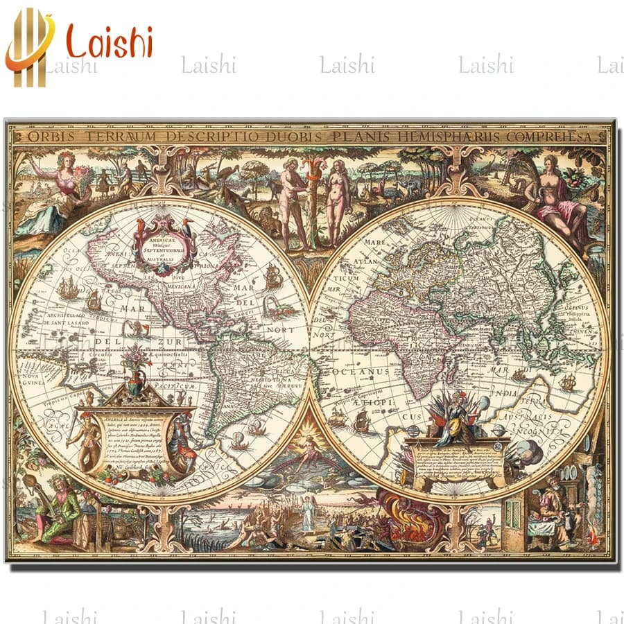 Peinture diamant ronde et carrée, voyage rétro autour de la carte du monde, ensembles complets, images de mosaïque, icône strass, 5D