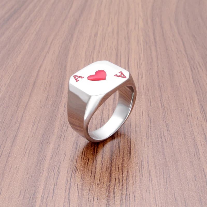 Bague de cartes à jouer en acier inoxydable pour hommes, bijoux punk Zanof Hearts, lettre de mode, document rouge, élection, matiques Xy A, bague SION L