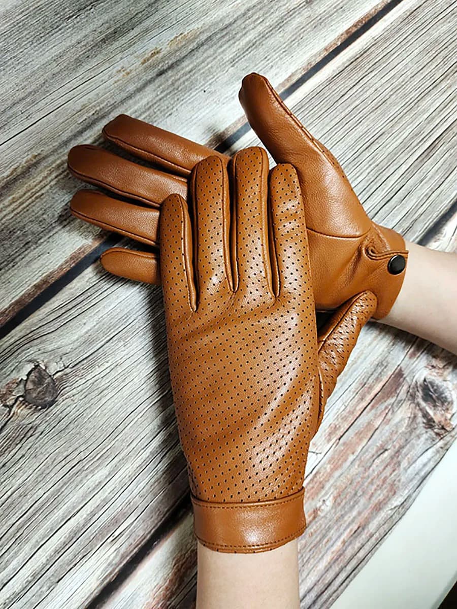 Gants de conduite d'été en cuir pour hommes, compatibles avec les écrans tactiles, respirants, fins, en peau de mouton, pour moto, nouvelle collection E