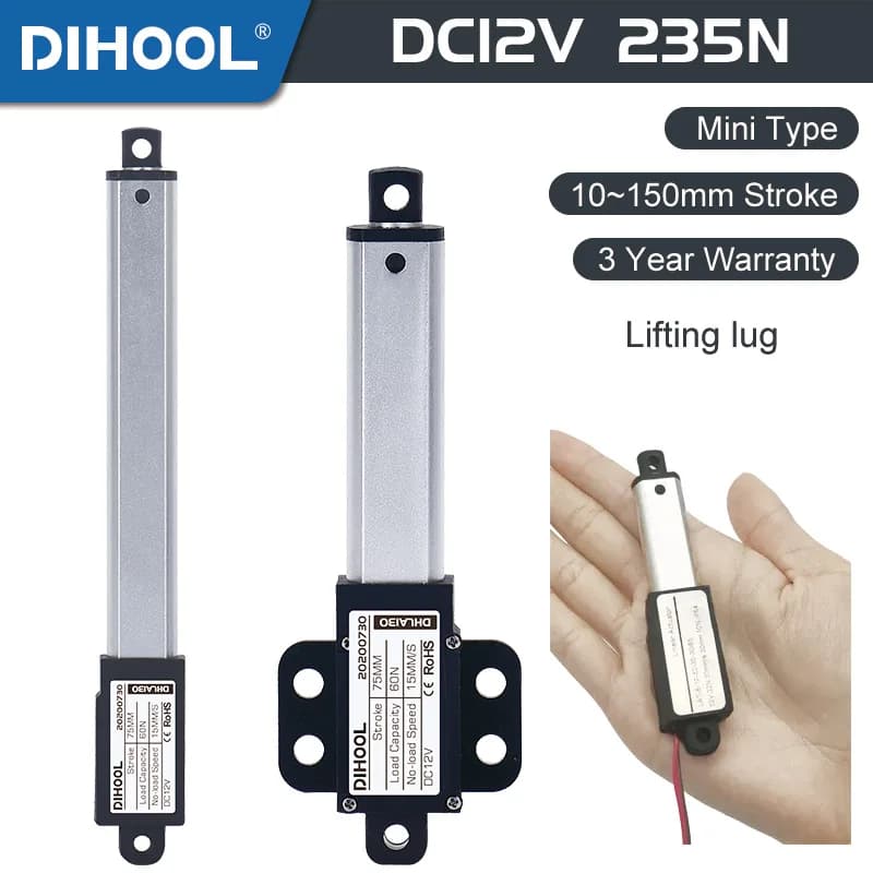 Mini actionneur linéaire électrique DC12V, 10mm 30mm 50mm 100mm, Piston à course, moteur à engrenages métalliques, ouvre-boîte à jouets, haute vitesse IP54 235N