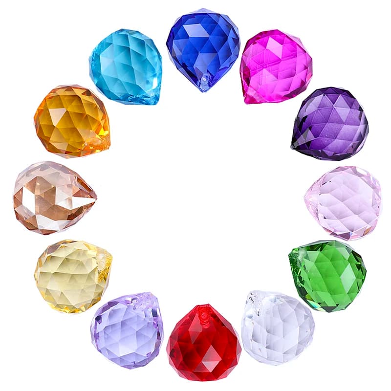 1 pièce de couleurs de lustre, 15mm/20mm/30mm/40mm, boules de verre de cristal pour lustre prisme brillant capteur de soleil à vendre