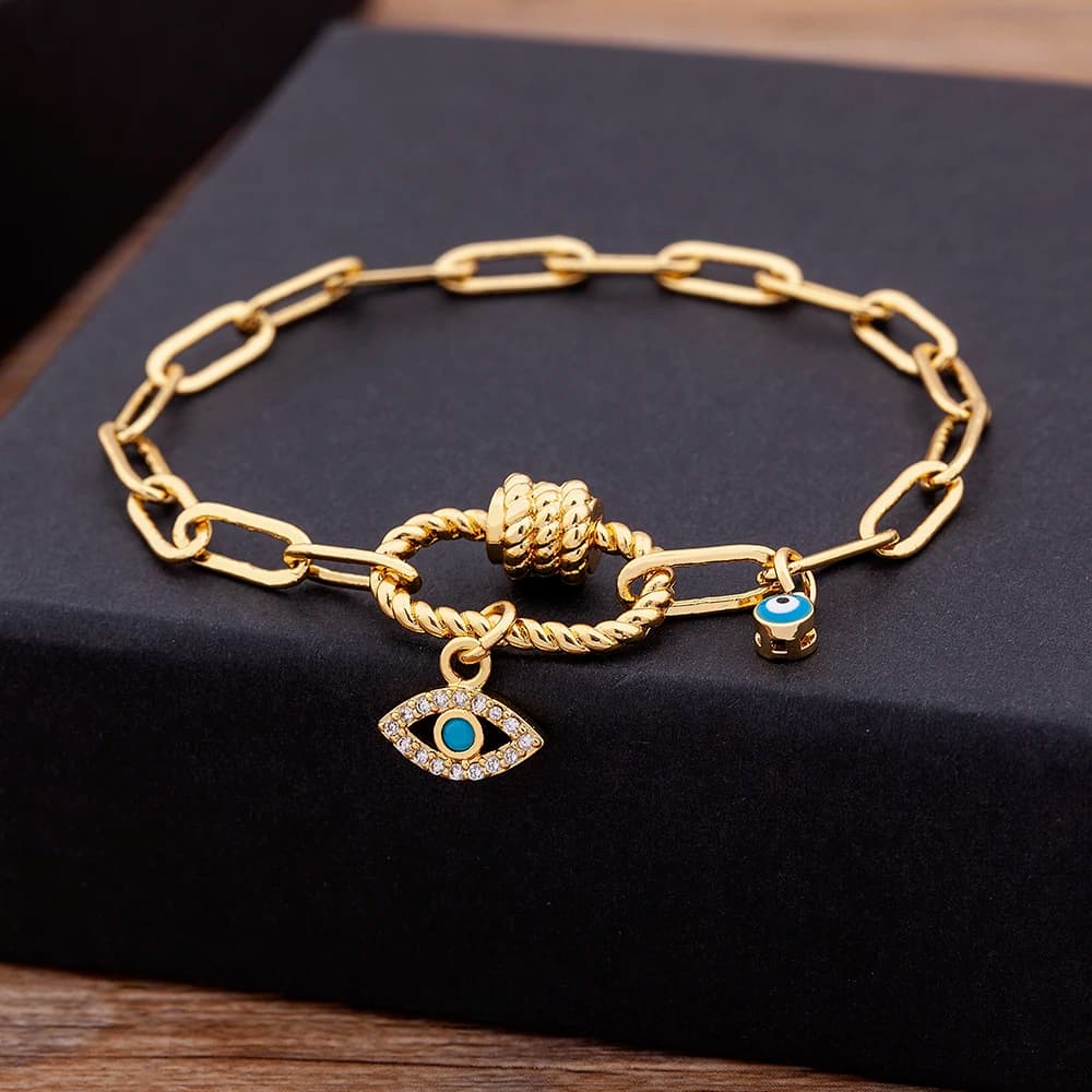 Nidin livraison directe offre spéciale classique cuivre Zircon Original mauvais œil pendentif Bracelets breloques bijoux à bricoler soi-même mode femmes cadeau