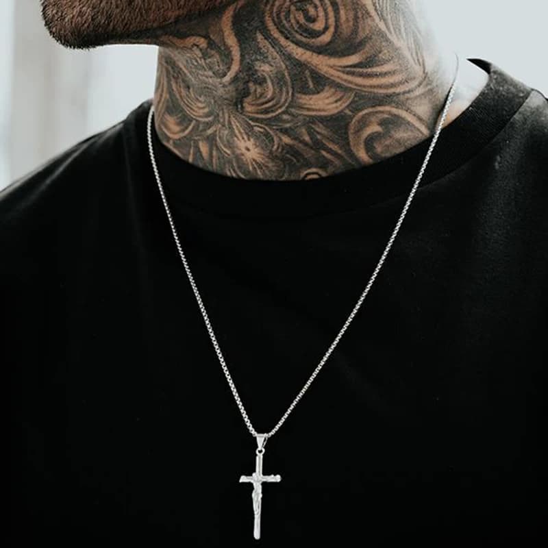 Collier avec pendentif en croix Crucifix pour homme, bijou masculin en acier inoxydable, petit bijou de tous les jours, Style de rue
