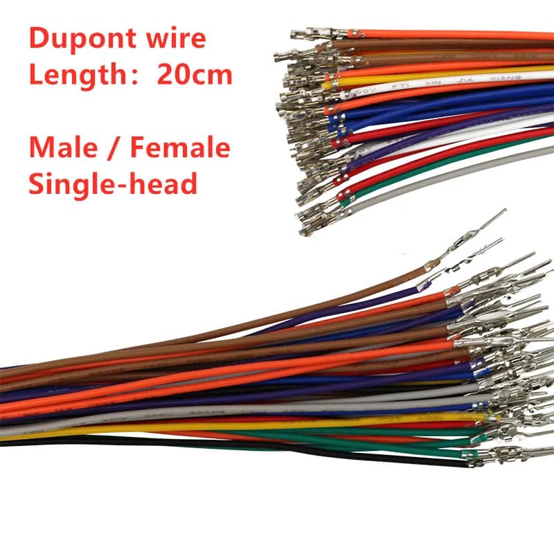 Fil de connexion DuPont à tête unique, 20CM, 26awg, 2.54MM, 1P, câble Terminal pour coque en plastique DuPont, 20 pièces/lot