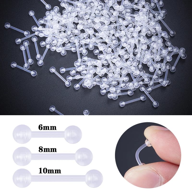 10 pièces barre acrylique transparente boucle d'oreille anneau à lèvres Flexible prévenir l'allergie oreille Cartilage Helix Piercing pour les femmes bijoux 6/8/10mm