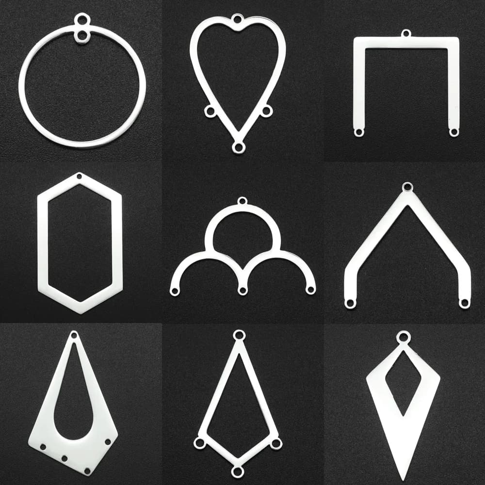 Lot de 10 connecteurs de boucles d'oreilles géométriques en acier inoxydable 316, breloques pendentifs DIY, vente en gros, couleur inaltérable