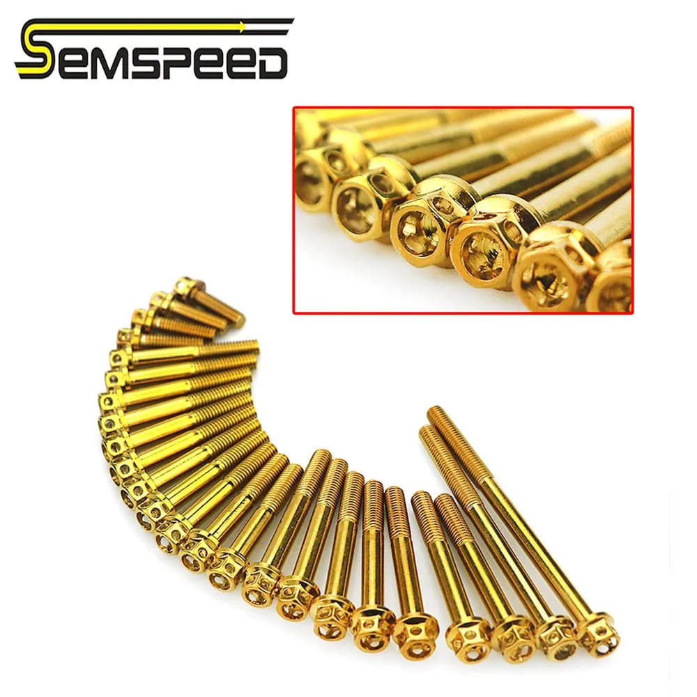 SEMSPEED universel M6 10 pièces vis de moteur en or 304 vis hexagonales à capuchon d'écrou de moto vis de couvercle de moteur en acier inoxydable boulons