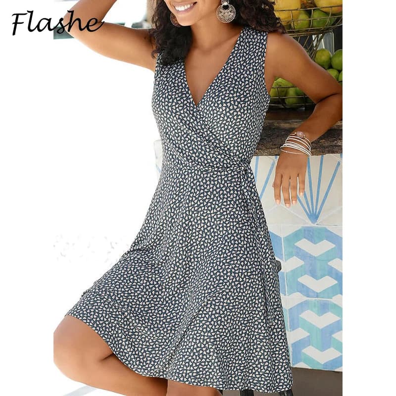 Nouvelle robe décontractée à pois femmes col en V fibrage robe de plage d'été bohème robes pour femmes vêtements S-5XL