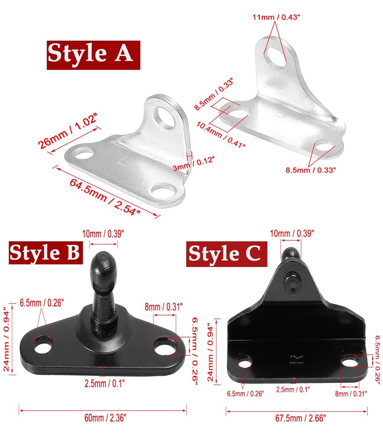 X Autohaux-exacjons à billes de voiture, supports de montage pour vérins à gaz, amortisseurs avec vis, ton argent, noir, 2 ensembles, 4 ensembles, 3 styles, 10mm