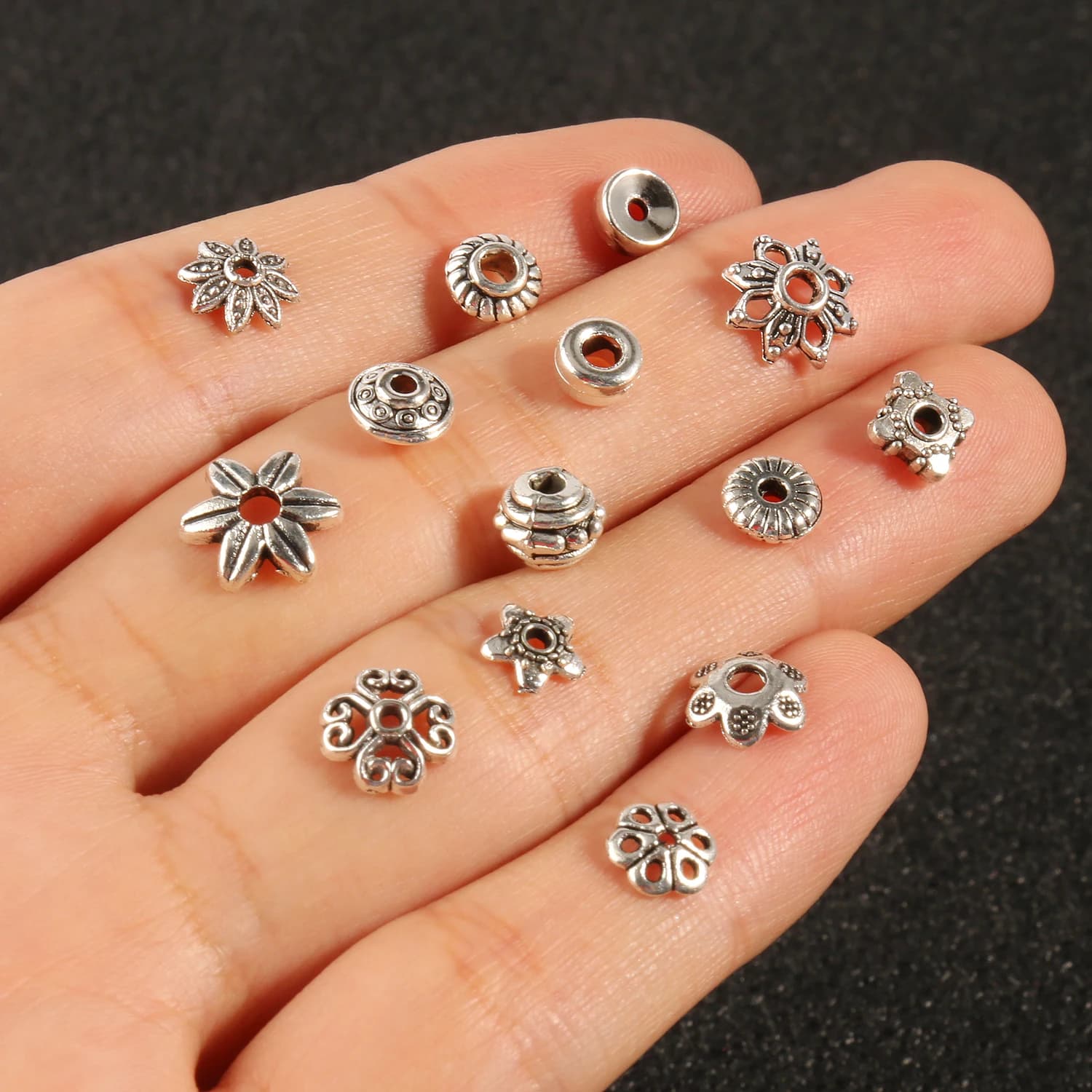 Perles Tibétaines en Métal Argenté pour Bijoux, Accessoires de Bracelet, DIY