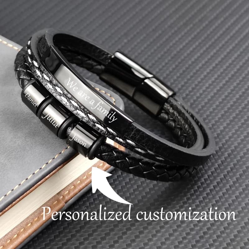 MingAo Charm nom lettre personnalisé en cuir pour femmes hommes perles en acier inoxydable tressé Bracelet de poignet personnalisé