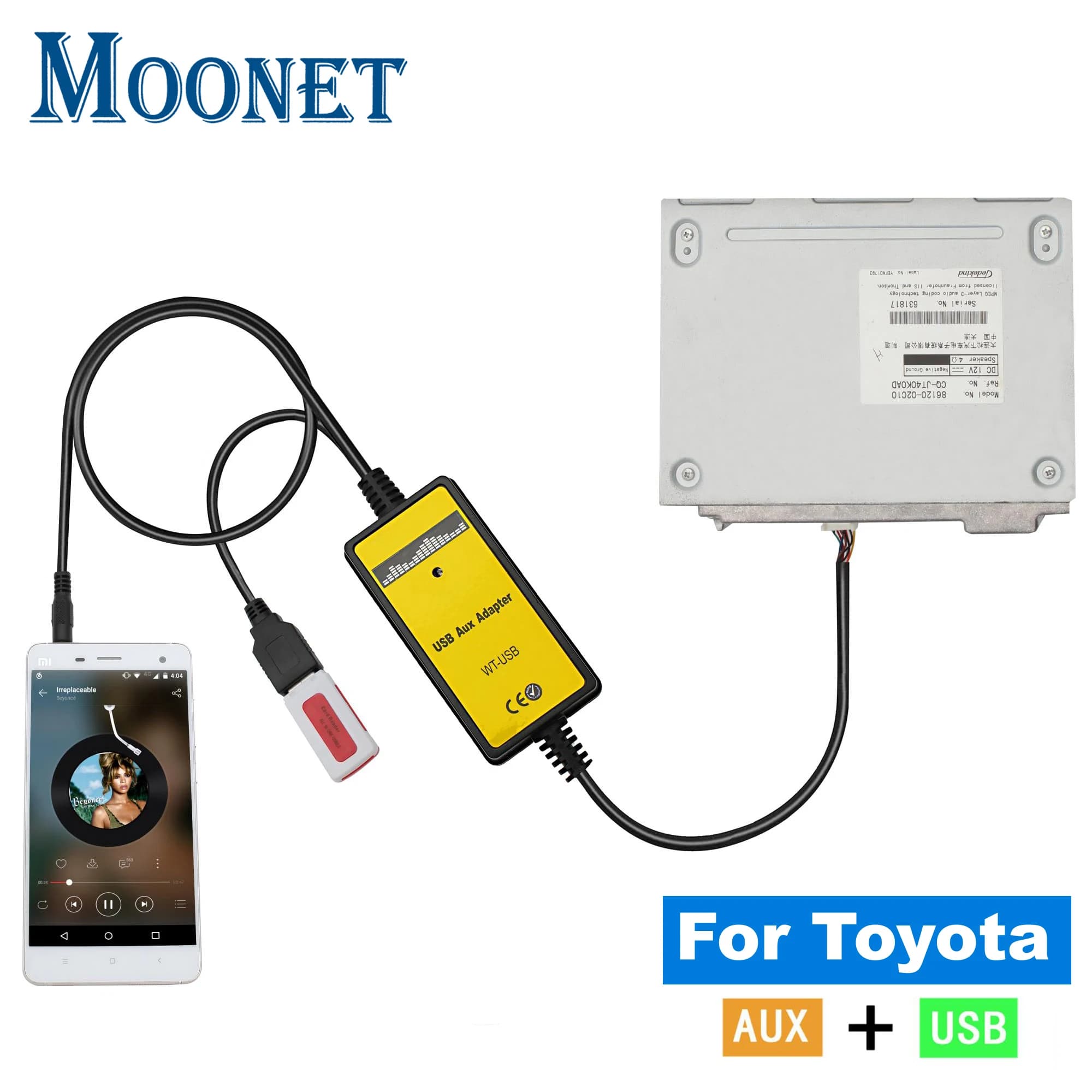 Adaptateur USB AUX pour autoradio Moonet, conversion de CD en MP3, compatible avec Toyota Avensis RAV4 Auris Corolla Yaris Camry & Lexus (sans système de navigation ou lecteur DVD)