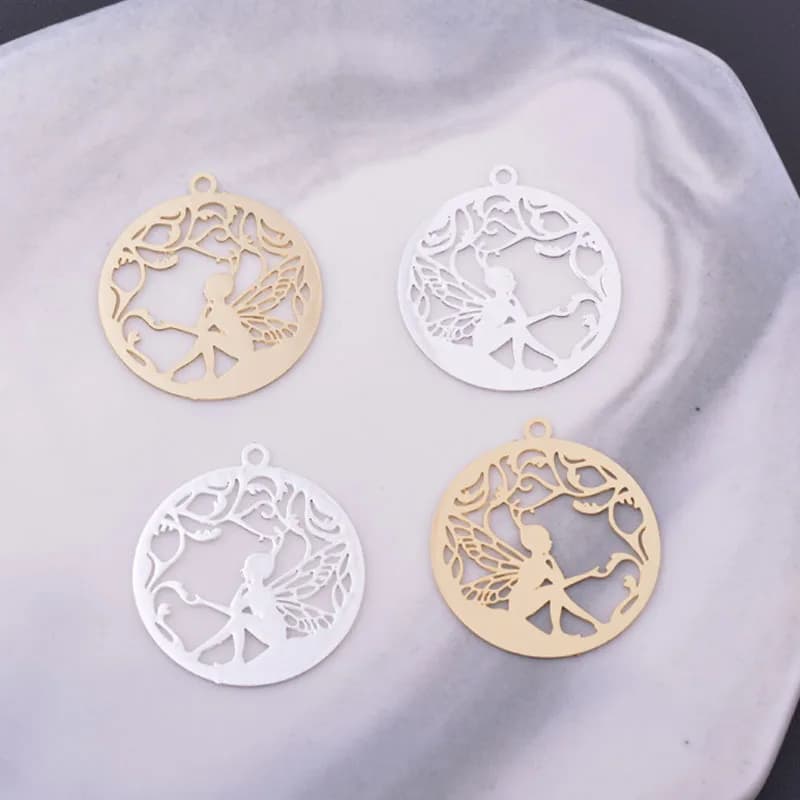 12 pièces 20*22mm couleur or clair fleur fée breloques argent plaqué mince breloque boucle d'oreille en laiton pendentif bijoux bricolage boucle d'oreille