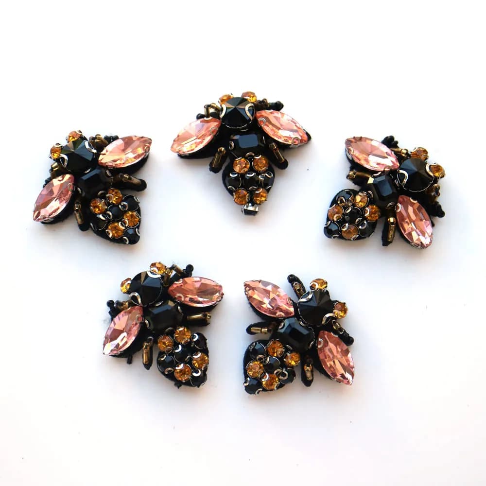 Lot de 5 patchs décoratifs en strass de verre rose en forme d'animaux, à coudre, pour vêtements et sacs